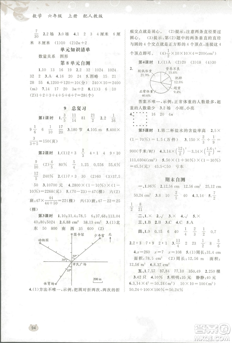 新課程學習與測評同步學習數(shù)學六年級上冊配人教版2018秋參考答案