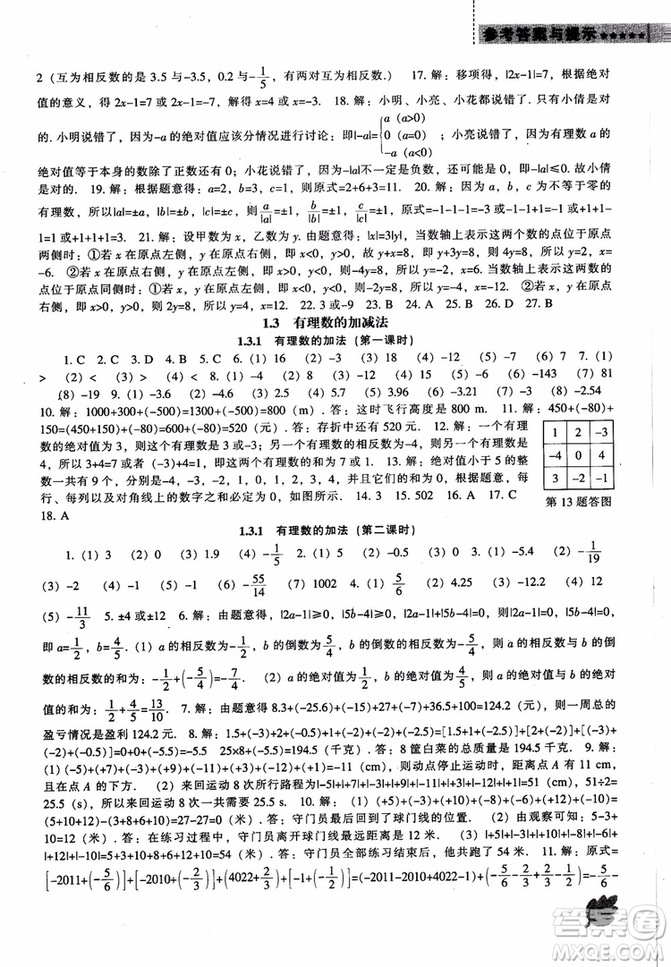 9787545130713新課程數(shù)學(xué)能力培養(yǎng)七年級(jí)上冊(cè)人教版2018參考答案