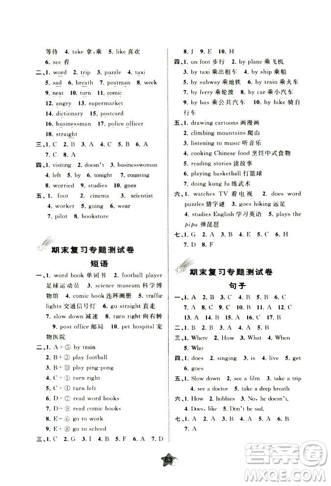 2018年小學(xué)新課程學(xué)習(xí)與測(cè)評(píng)單元雙測(cè)英語(yǔ)六年級(jí)上冊(cè)A版答案