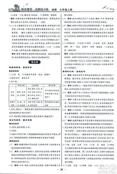 2018秋陽光課堂金牌練習(xí)冊地理七年級上冊人教版答案