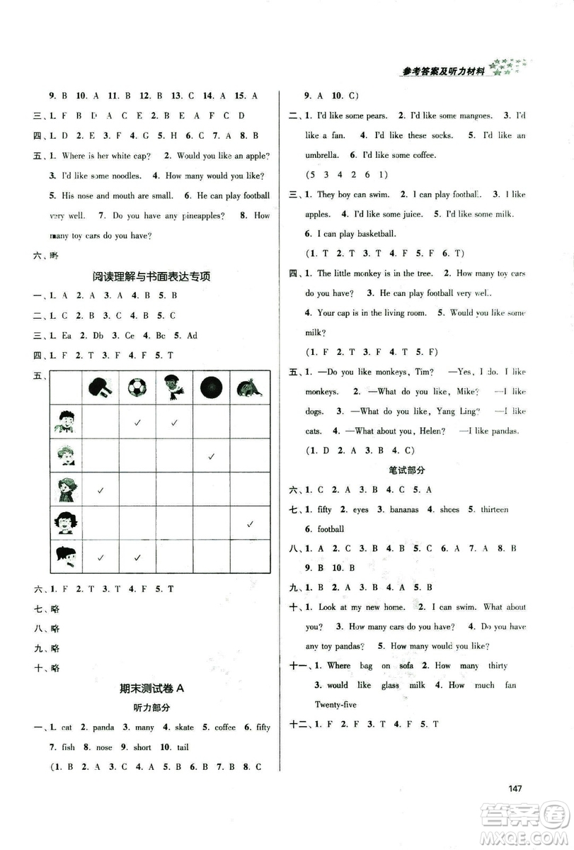 2018秋金3練課堂作業(yè)實驗提高訓練四年級上冊英語江蘇版答案