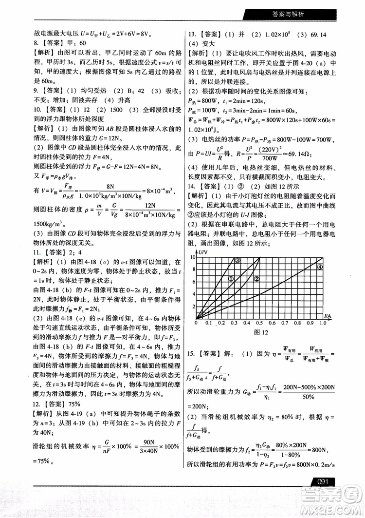 學(xué)而思2018初中解題全攻略物理參考答案