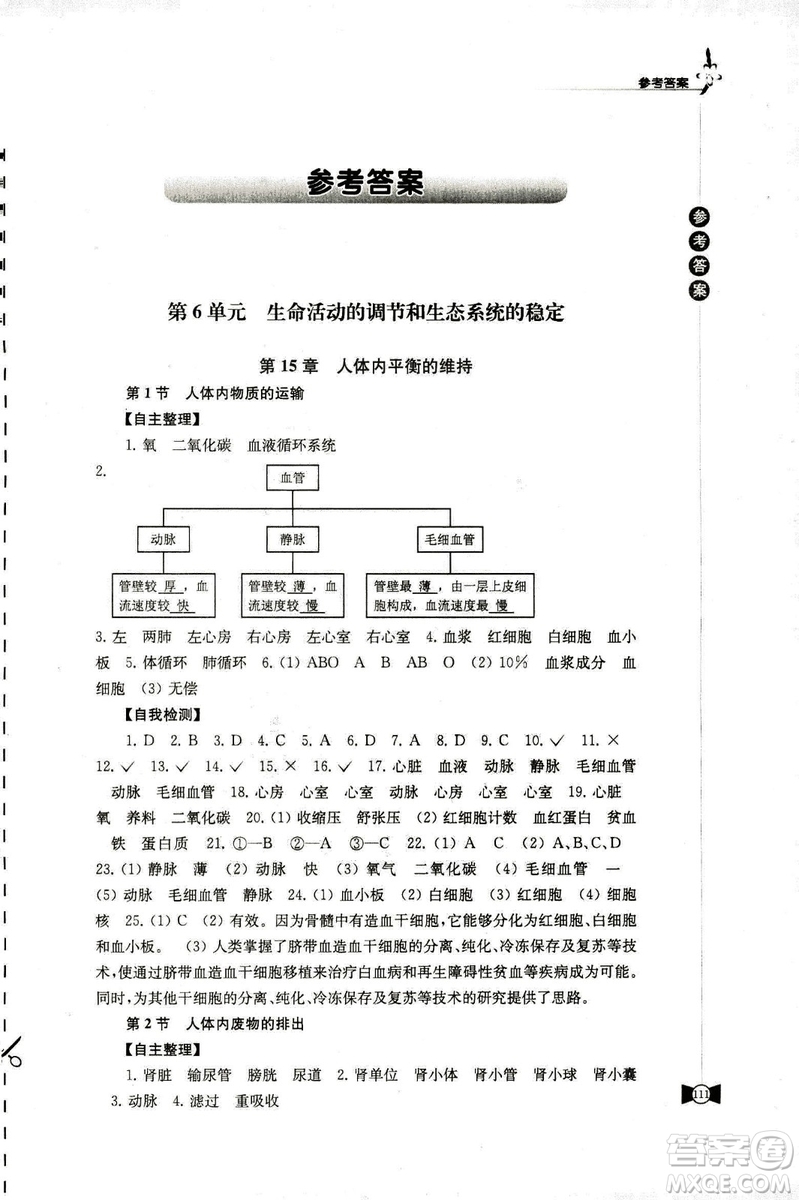 2018蘇科版學(xué)習(xí)與評(píng)價(jià)8年級(jí)上冊(cè)生物參考答案