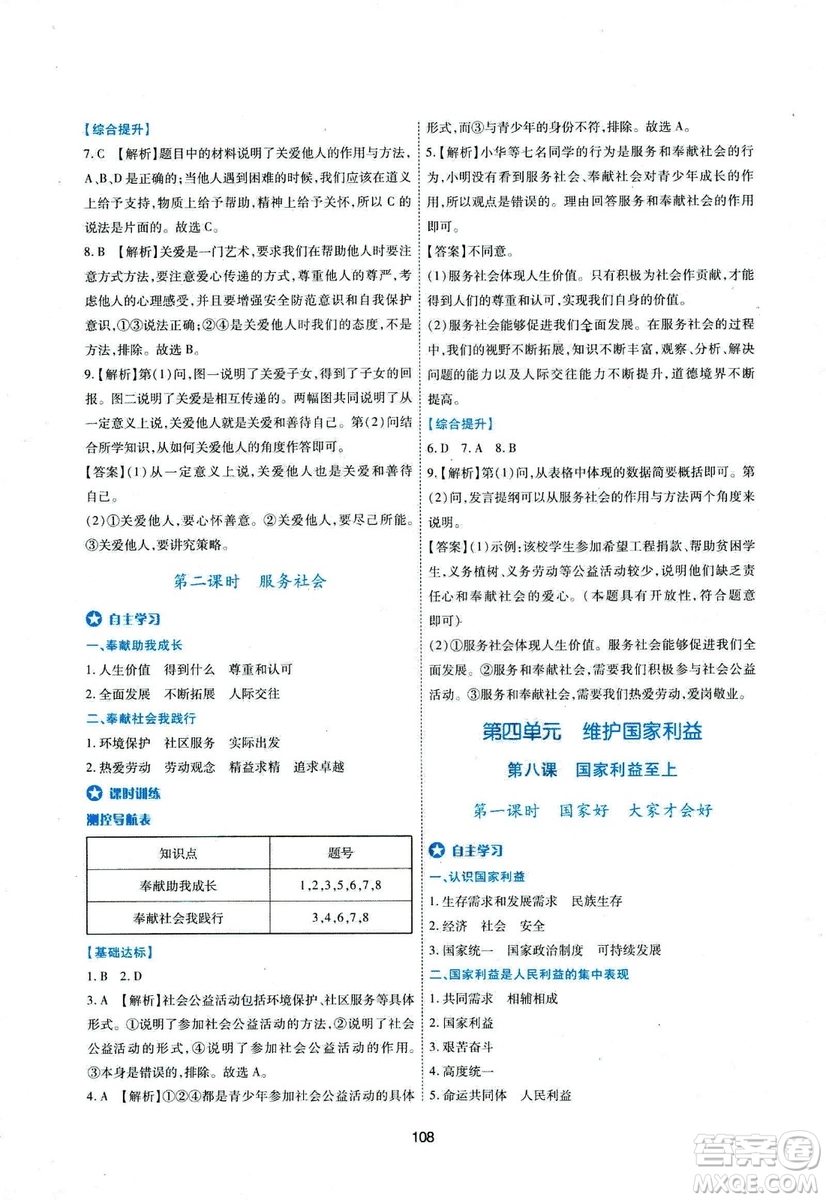 2018年新課程學習與評價八年級道德與法治上冊答案