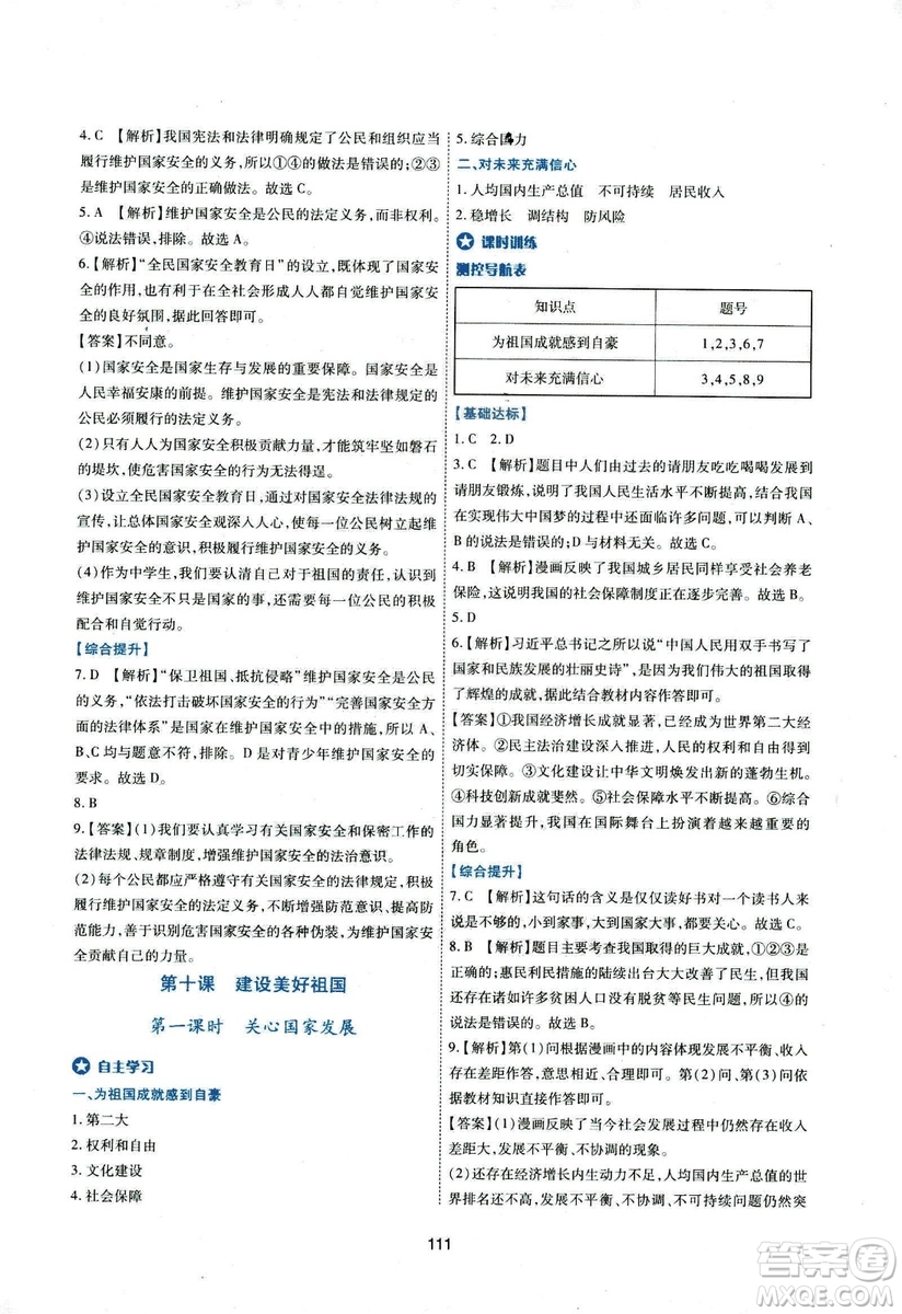 2018年新課程學習與評價八年級道德與法治上冊答案