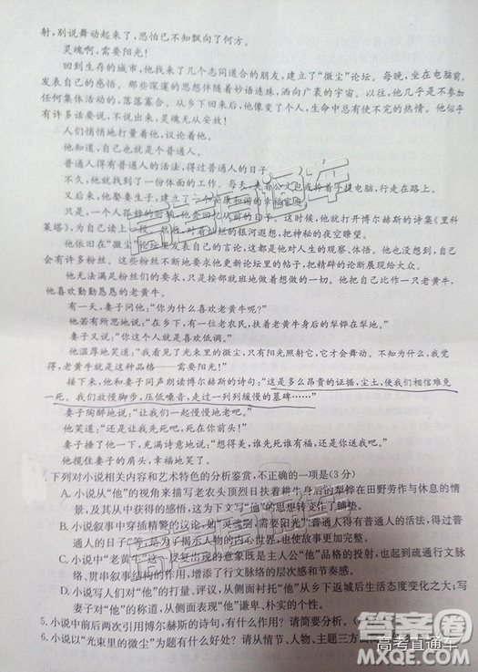 2019安徽第二次金太陽(yáng)聯(lián)考G20聯(lián)考高三聯(lián)考語(yǔ)文試題及參考答案