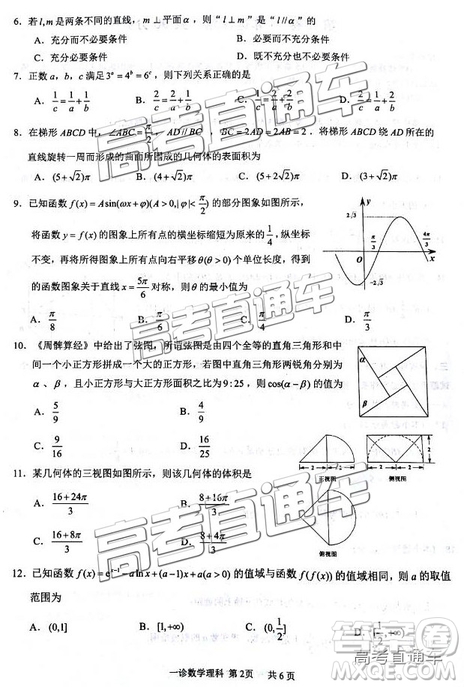 高三瀘州一診?2019屆理數(shù)試題及參考答案