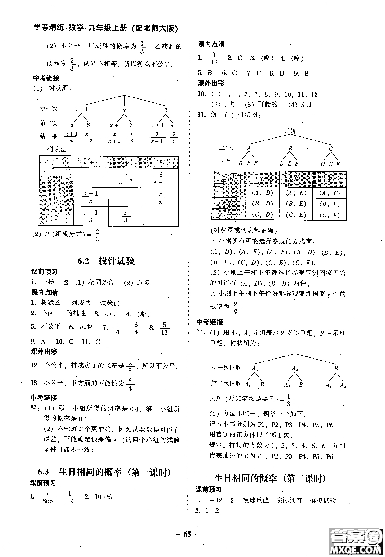 2018年秋南粵學(xué)典學(xué)考精練數(shù)學(xué)九年級全一冊參考答案