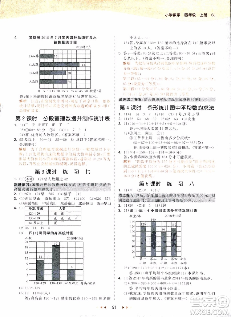 2018新版53天天練四年級(jí)上冊(cè)數(shù)學(xué)蘇教版SJ參考答案