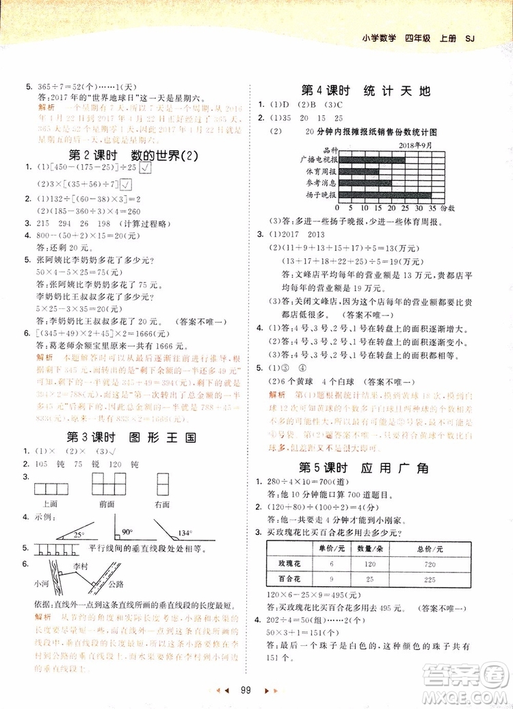 2018新版53天天練四年級(jí)上冊(cè)數(shù)學(xué)蘇教版SJ參考答案