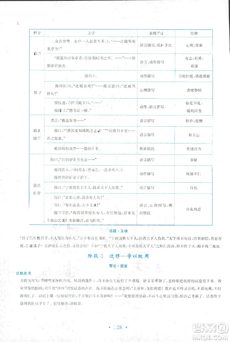 2018新編高中同步作業(yè)人教版語文選修中國小說欣賞答案