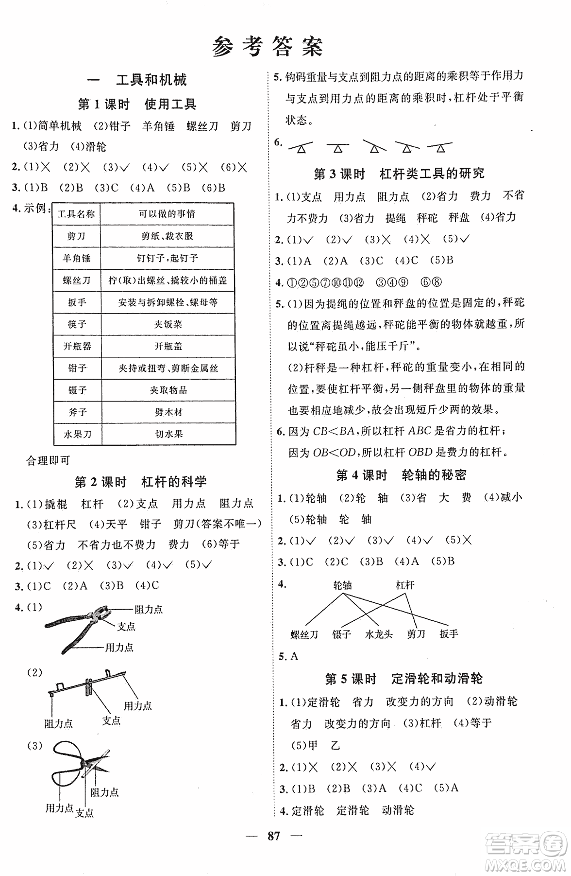 宇軒圖書2018陽光課堂課時優(yōu)化作業(yè)科學(xué)六年級上冊JK教科版參考答案