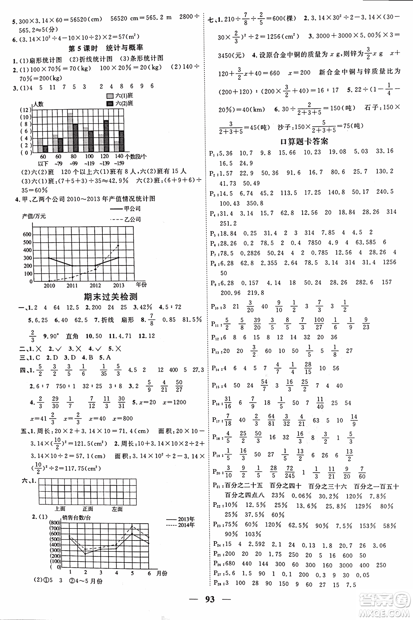 北師版2018陽(yáng)光課堂課時(shí)優(yōu)化作業(yè)六年級(jí)數(shù)學(xué)上冊(cè)參考答案