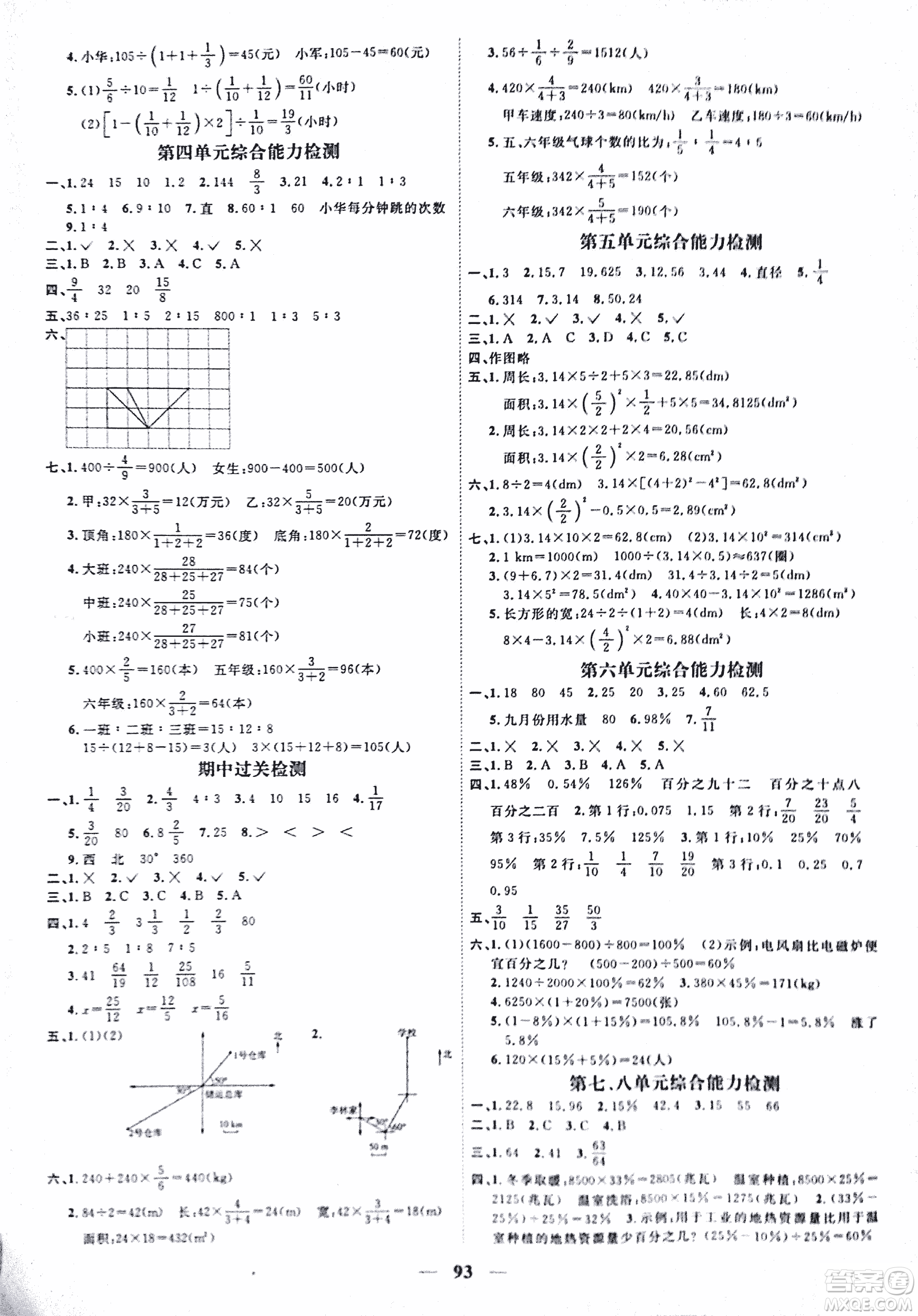 浙江之星2018課時優(yōu)化訓(xùn)練數(shù)學(xué)六年級上人教版參考答案