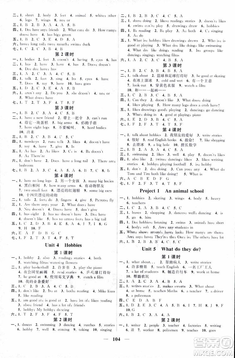 2018版YL譯林版陽光同學(xué)課時優(yōu)化作業(yè)五年級上冊英語同步訓(xùn)練參考答案