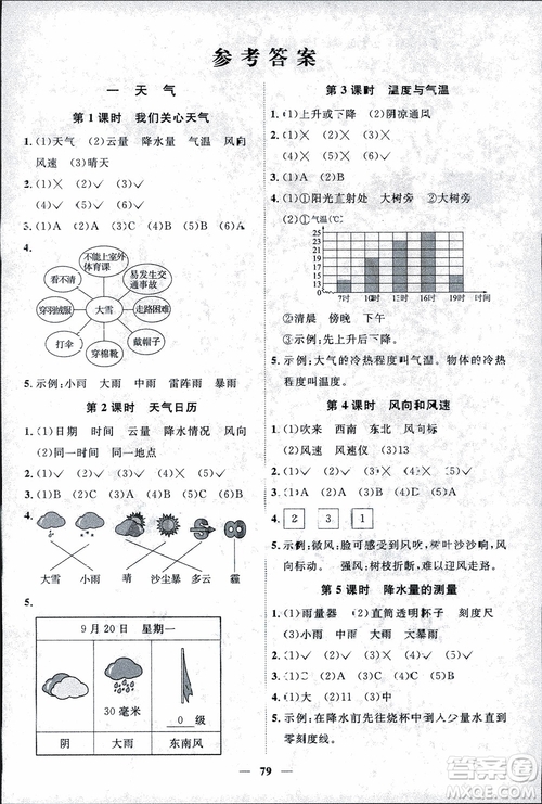 教科版2018秋陽光同學(xué)課時優(yōu)化作業(yè)科學(xué)四年級上冊科學(xué)JK參考答案