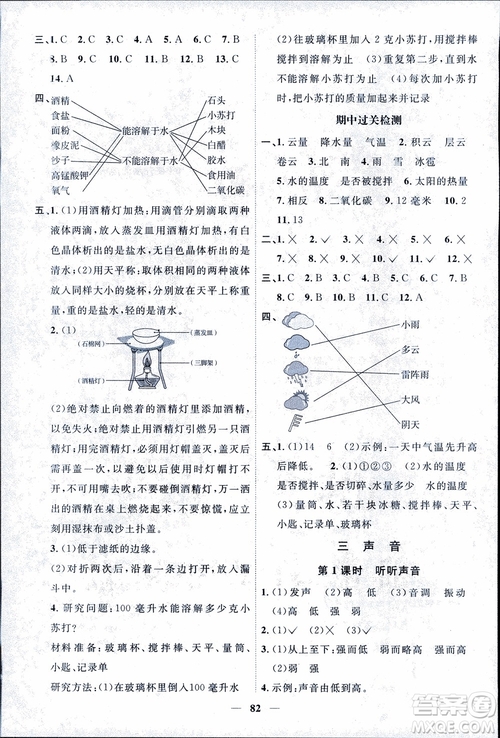 教科版2018秋陽光同學(xué)課時優(yōu)化作業(yè)科學(xué)四年級上冊科學(xué)JK參考答案