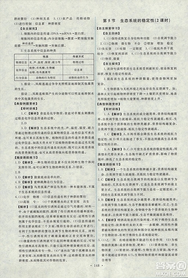 2018天舟文化能力培養(yǎng)與測試人教版生物必修3參考答案