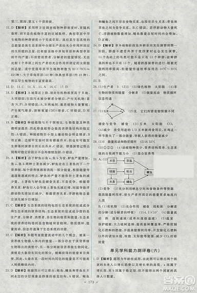 2018天舟文化能力培養(yǎng)與測試人教版生物必修3參考答案