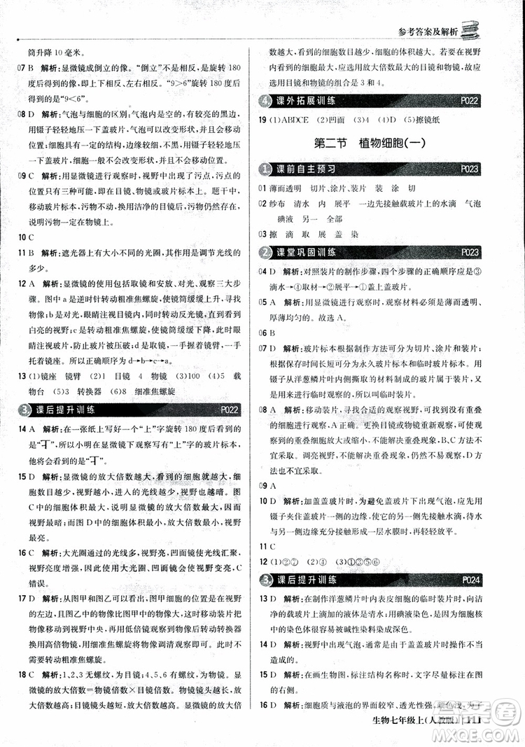 9787552240603人教版銀版1+1輕巧奪冠優(yōu)化訓(xùn)練七年級上冊生物2018參考答案