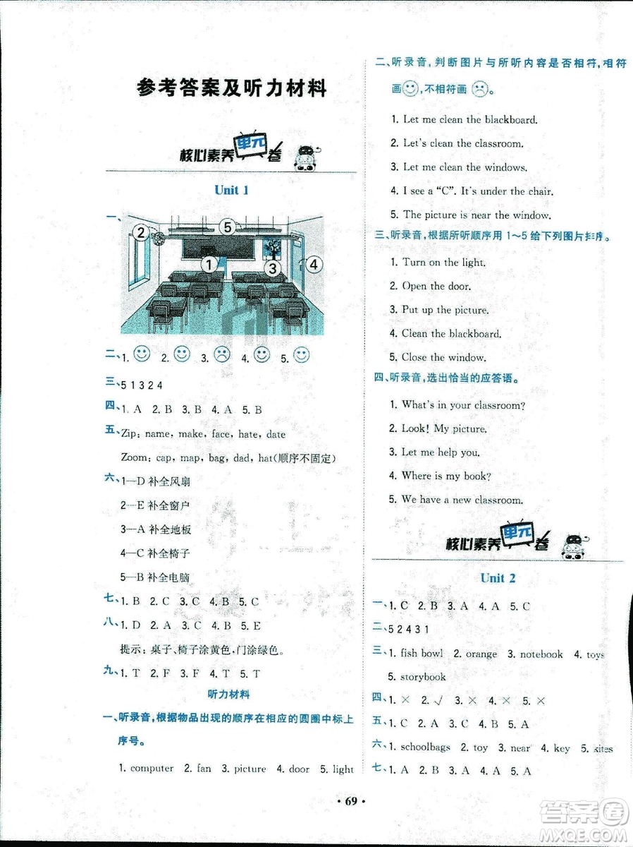 2018年課時(shí)練B核心素養(yǎng)卷英語四年級上冊參考答案