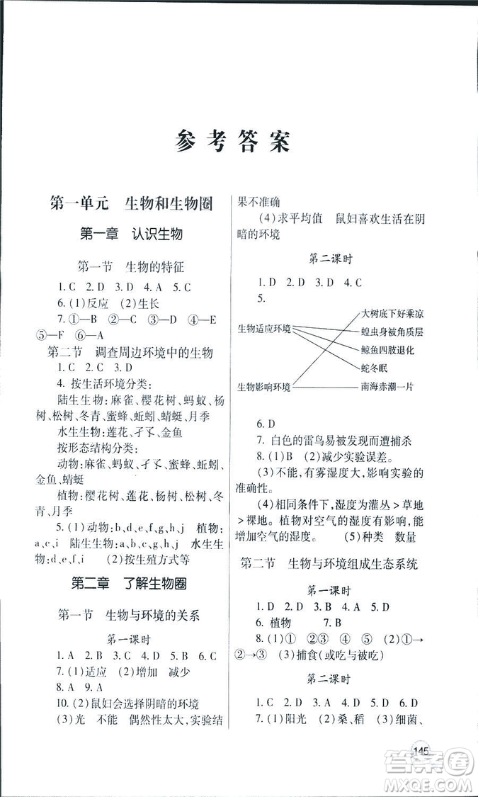 9787543656475新課堂同步學(xué)習(xí)與探究2018生物七年級上答案