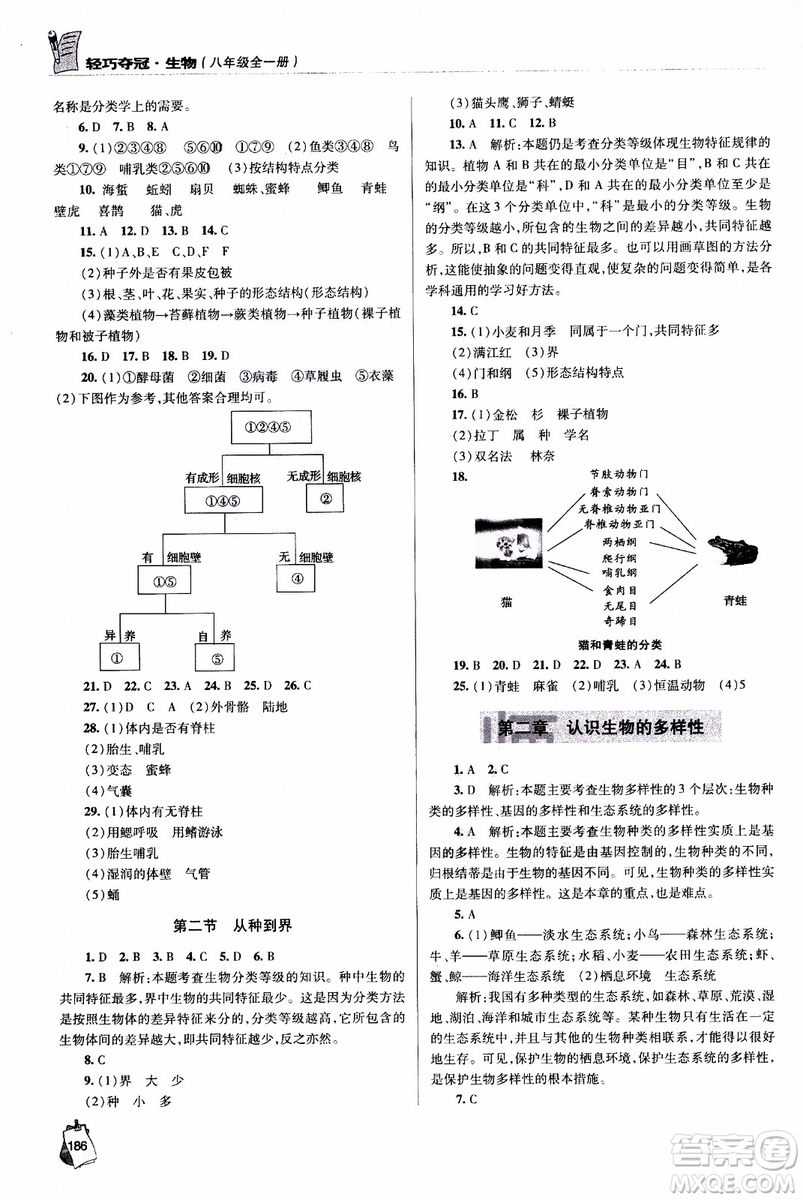 金博士2018年輕巧奪冠生物八年級(jí)全一冊(cè)青島專用參考答案