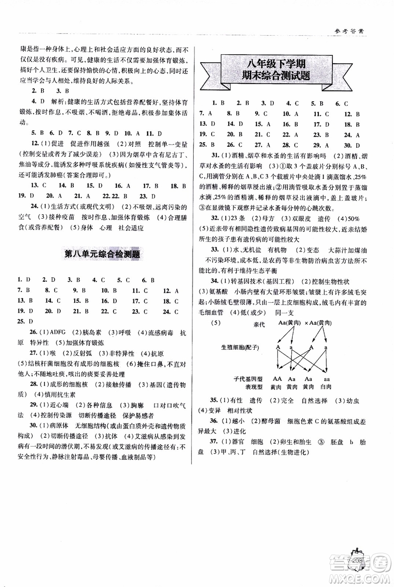 金博士2018年輕巧奪冠生物八年級(jí)全一冊(cè)青島專用參考答案