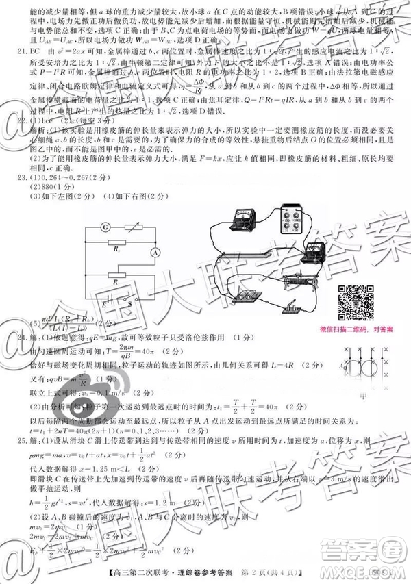 2019貴州遵義市第四教育集團(tuán)高三第二次聯(lián)考理科綜合參考答案