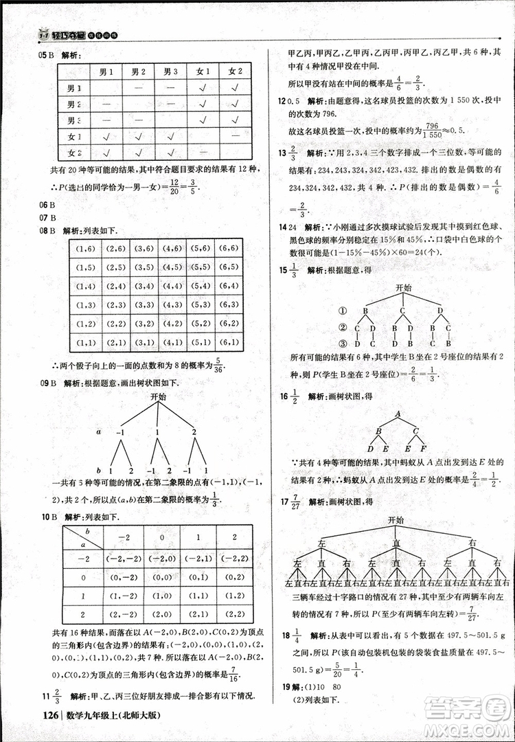 北師大版2019版1+1輕巧奪冠優(yōu)化訓(xùn)練9年級數(shù)學(xué)參考答案