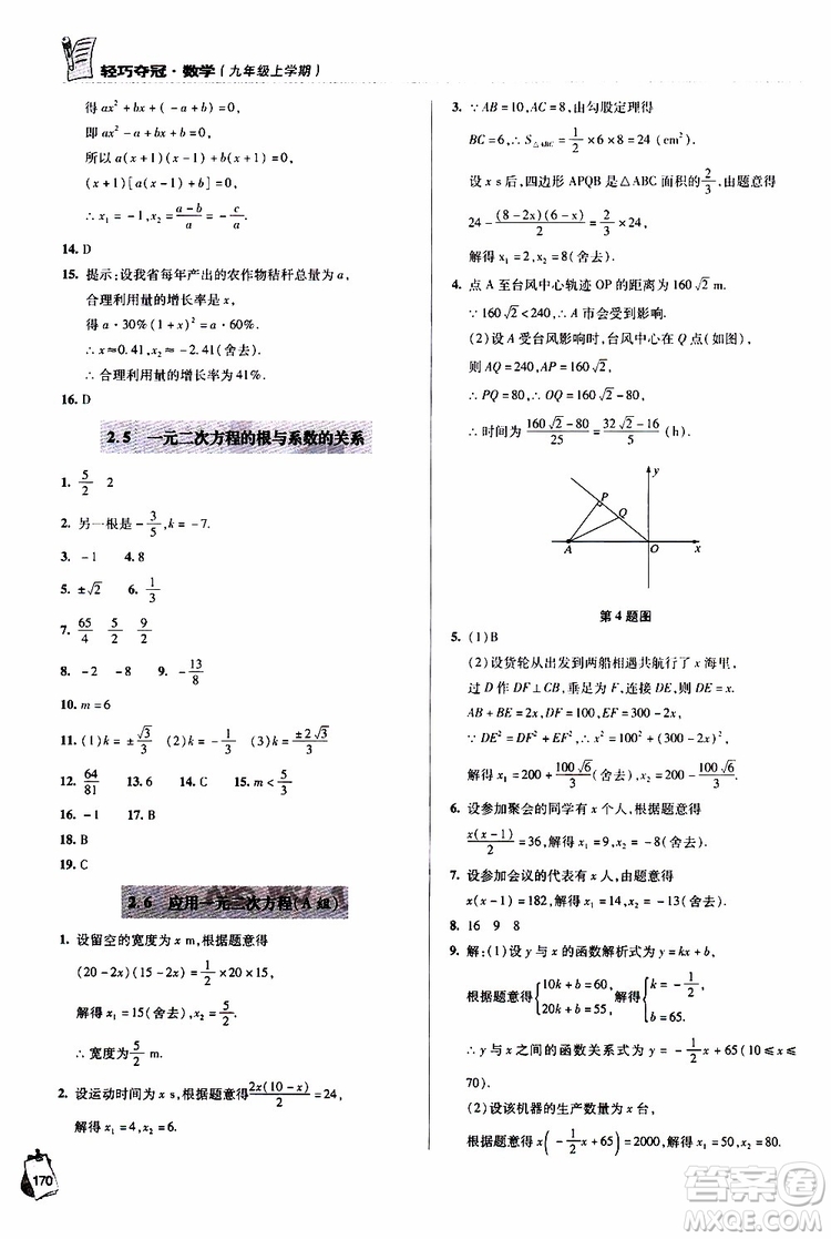 2018年輕巧奪冠九年級(jí)上學(xué)期數(shù)學(xué)青島專用參考答案