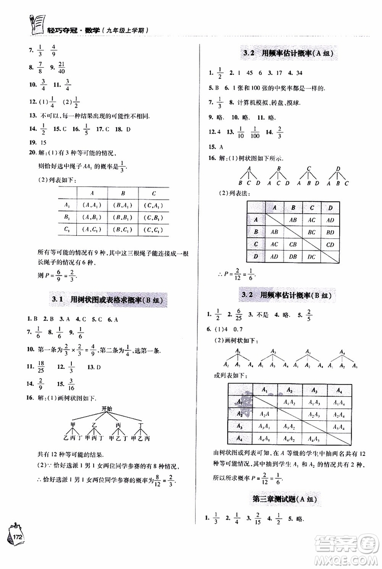 2018年輕巧奪冠九年級(jí)上學(xué)期數(shù)學(xué)青島專用參考答案