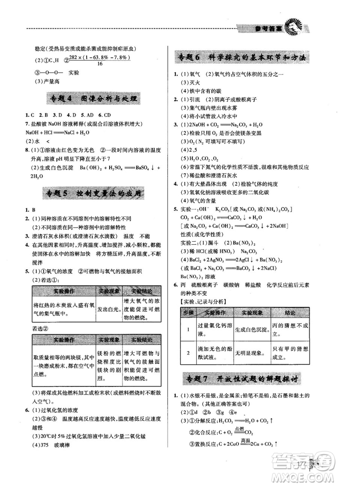 2018年一本必勝中考總復(fù)習(xí)金版化學(xué)參考答案