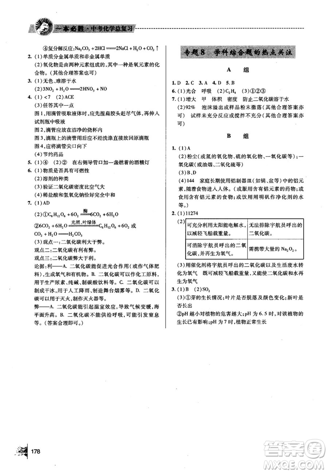 2018年一本必勝中考總復(fù)習(xí)金版化學(xué)參考答案