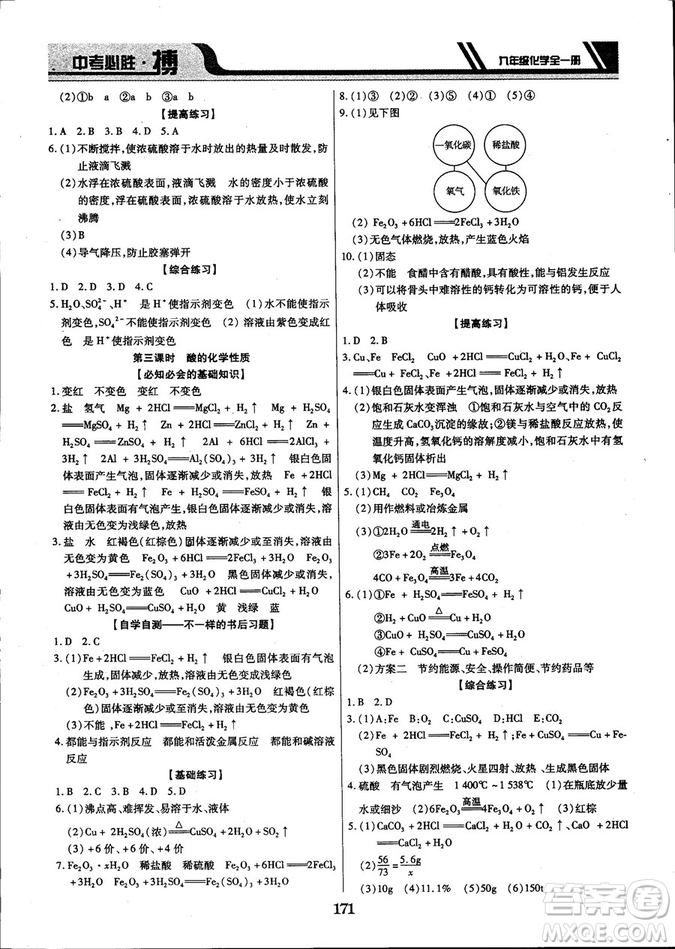 2018年中考必勝搏九年級化學RJY版全一冊參考答案