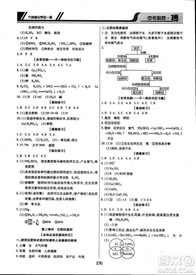 2018年中考必勝搏九年級化學RJY版全一冊參考答案