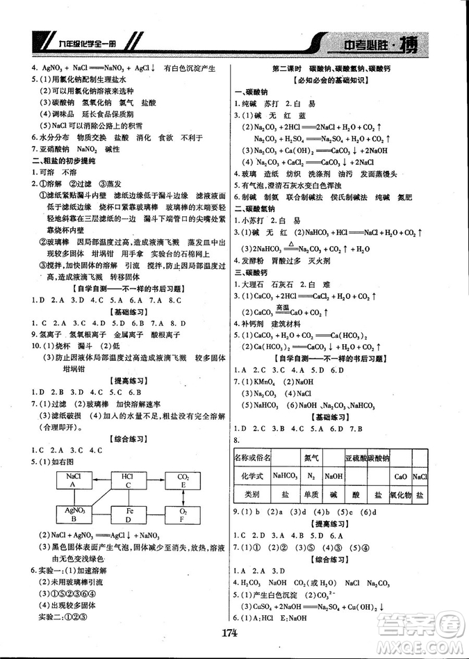 2018年中考必勝搏九年級化學RJY版全一冊參考答案