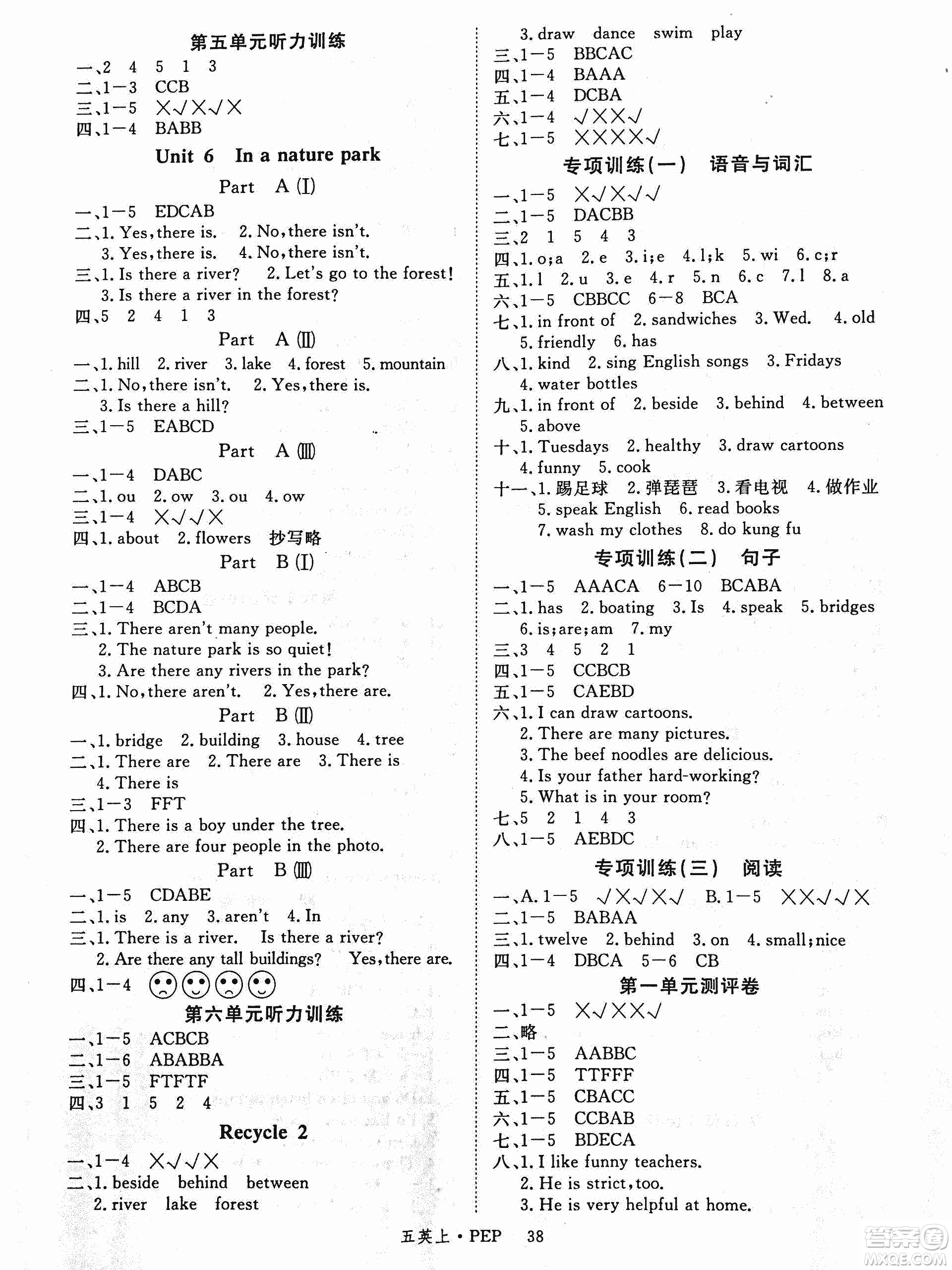 2018年優(yōu)翼叢書9787563492909學(xué)練優(yōu)小學(xué)英語五年級上PEP人教版參考答案