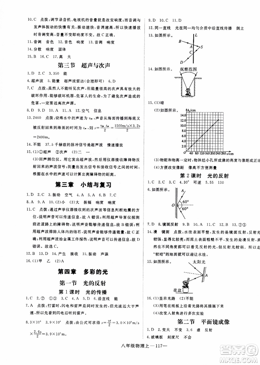 2018秋優(yōu)翼叢書學(xué)練優(yōu)物理八年級上滬科版參考答案