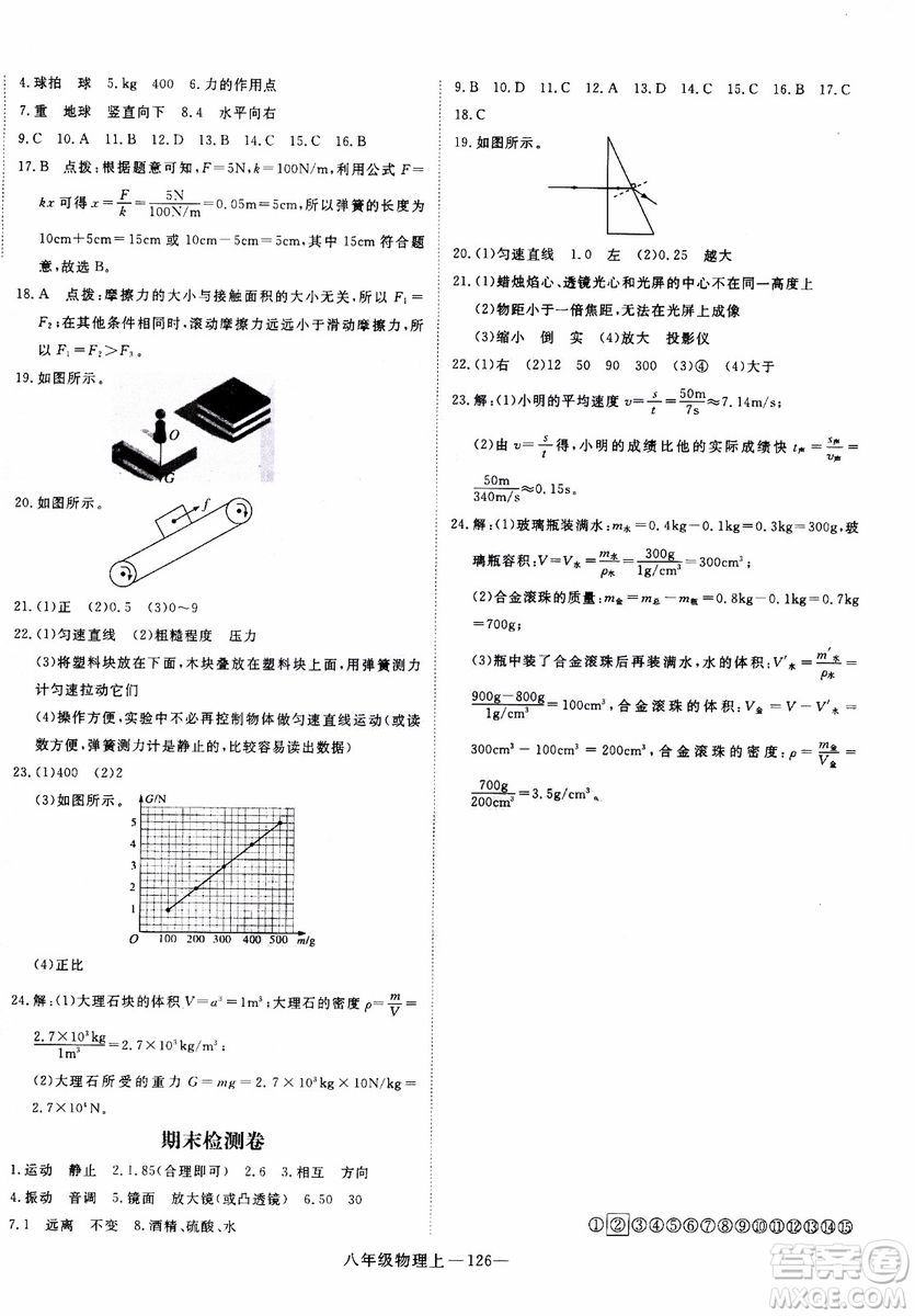 2018秋優(yōu)翼叢書學(xué)練優(yōu)物理八年級上滬科版參考答案