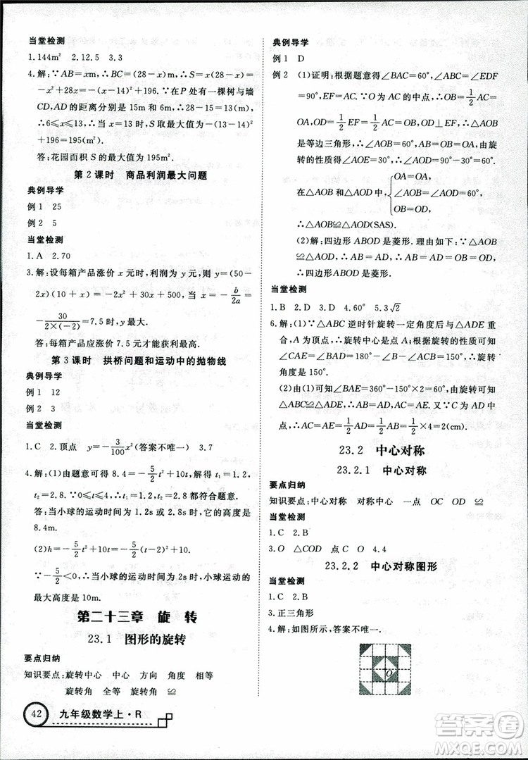 2018年優(yōu)翼叢書9787563491711學(xué)練優(yōu)數(shù)學(xué)九年級上RJ人教版安徽專用參考答案