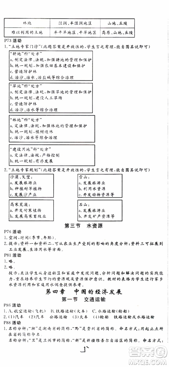 優(yōu)翼叢書2018年學(xué)練優(yōu)地理八年級上冊RJ人教版參考答案