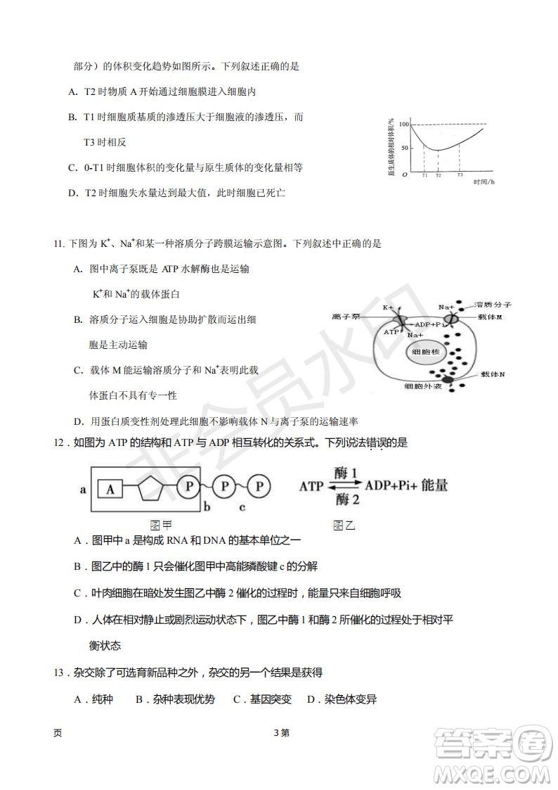 2019屆福建省廈門外國語學校高三11月月考生物試題及答案