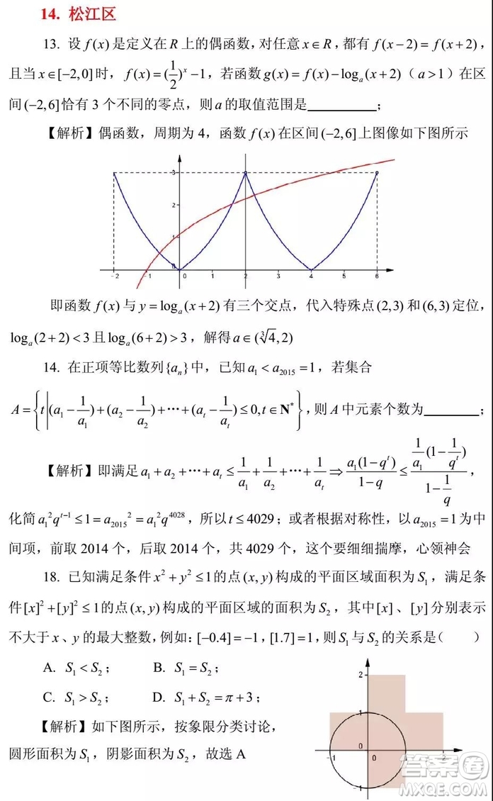 2015-2018年上海高三一模數(shù)學(xué)填選難題解析匯總