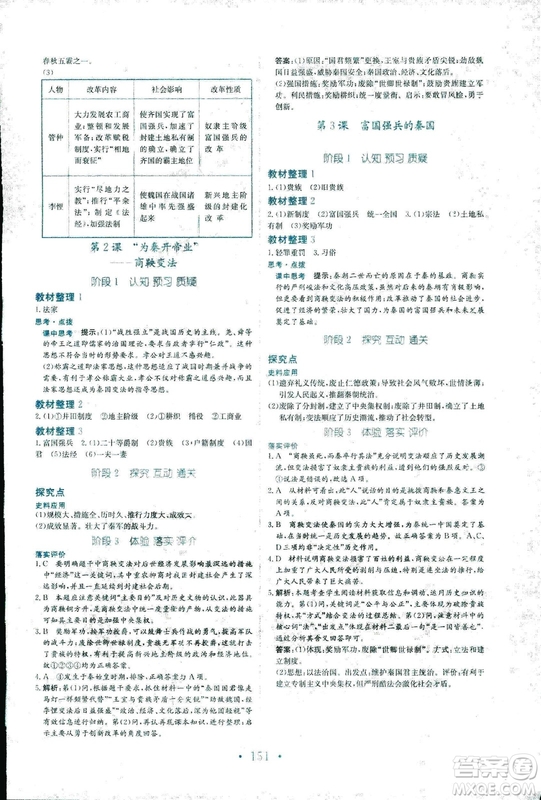 2018秋新編高中同步作業(yè)歷史選修1人教版歷史上重大改革回眸參考答案