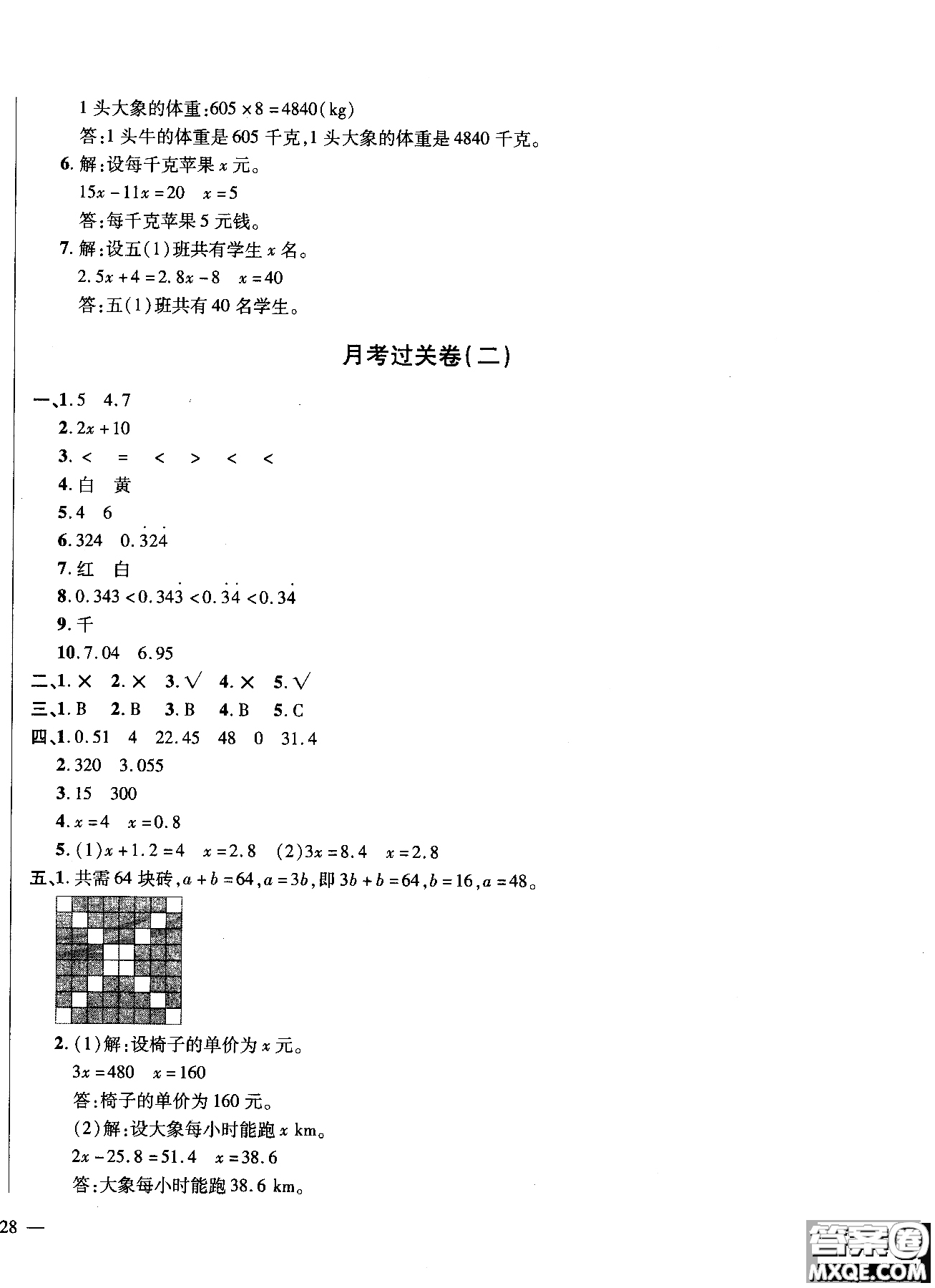 小學(xué)數(shù)學(xué)2018年舉一反三單元同步過關(guān)卷五年級上人教版RJ參考答案