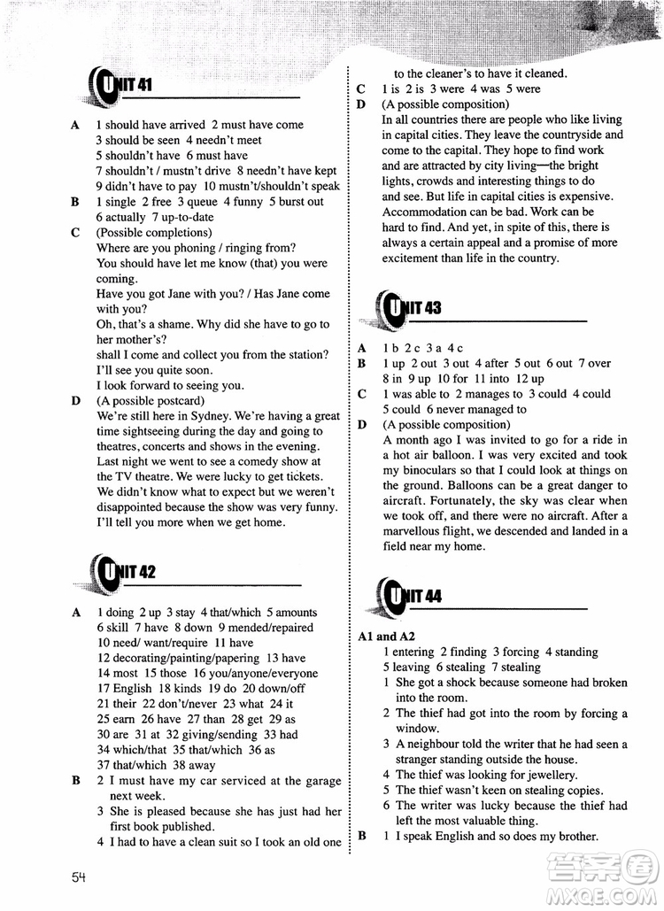 2018年朗文外研社新概念英語青少版練習(xí)冊5B參考答案