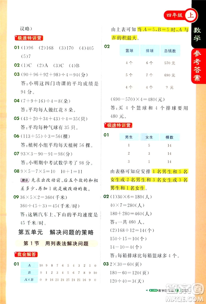 2018版1+1輕巧奪冠課堂直播四年級上冊數(shù)學(xué)江蘇版答案