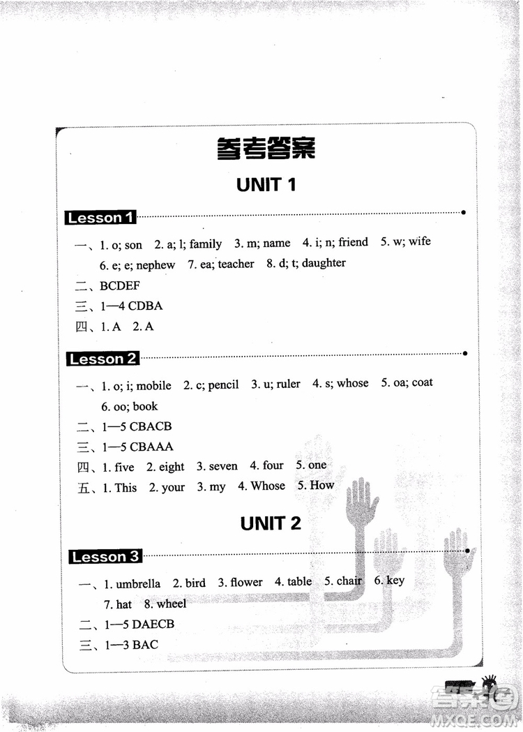 2018年新概念英語青少版同步一課一練1A參考答案