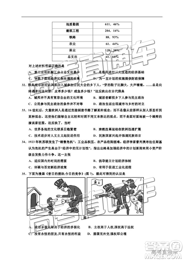 2019寧夏銀川一中高三第四次月考文綜試題及參考答案